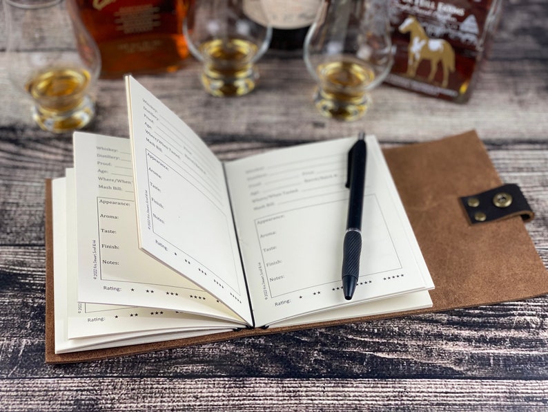 Whiskey or Bourbon Journal, Refillable Tasting Notes in Walnut Leather image 7