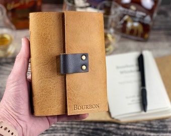 Whiskey or Bourbon Journal, Refillable Tasting Notes in Honey Bison Leather