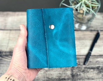 Small Leather Journal - Turquoise Bison with snap