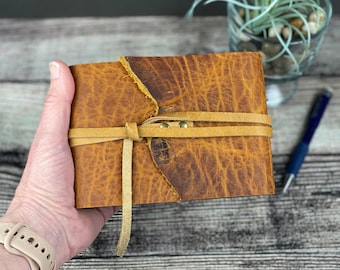 Leather Travel Sketchbook - Peanut Bison with Strap