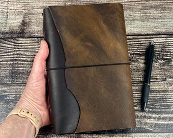 A5 Leather Refillable Journal, Crazy Horse & Espresso, Blank Paper