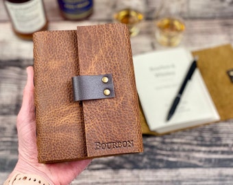 Whiskey Journal, Bourbon Notebook, Tasting Notebook, Textured Pecan Bison Leather Cover, Personalize it