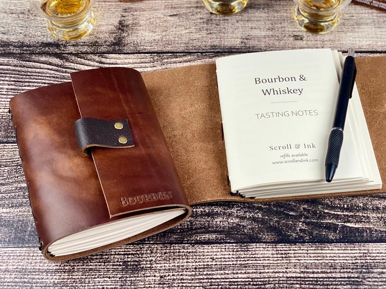 Whiskey or Bourbon Journal, Refillable Tasting Notes in Walnut Leather image 4