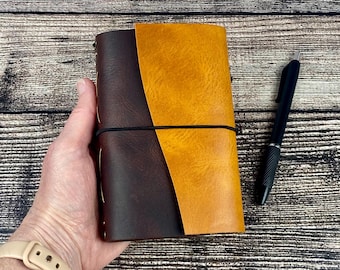 Pocket Refillable Journal, Italian Leather Notebook, Add a Monogram, Full Grain Leather