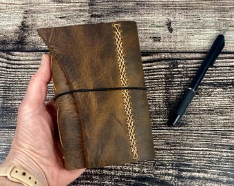 Pocket Refillable Journal, Crazy Horse Leather Notebook, Add a Monogram