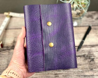 5x7 Lined Journal - Grape Bison Leather with snaps