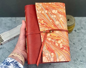 Large Marbled Leather Journal - Red Bison