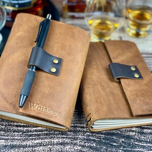 Bourbon Notebook, Whiskey Journal, Refillable, Rustic Pecan Leather Cover image 2