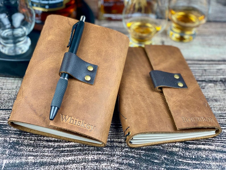 Bourbon Notebook, Whiskey Journal, Refillable, Rustic Pecan Leather Cover image 2