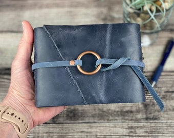 Leather Travel Sketchbook - Navy Bison with ring