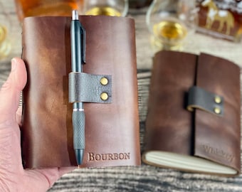 Whiskey or Bourbon Journal, Refillable Tasting Notes in Walnut Leather