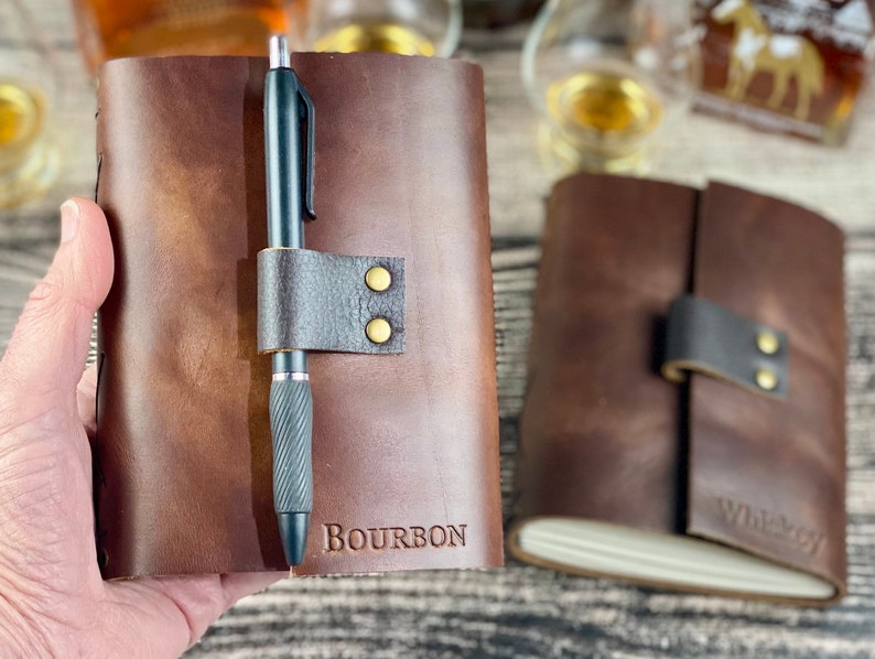 Whiskey or Bourbon Journal, Refillable Tasting Notes in Walnut Leather image 1