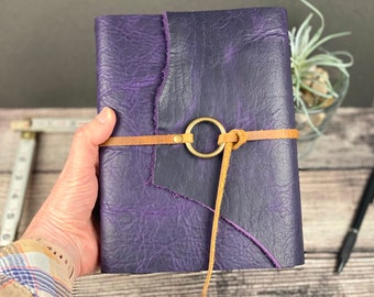 Large Leather Journal - Grape Bison with Ring