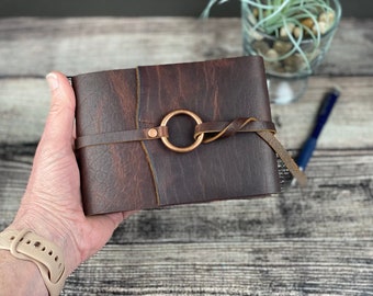 Leather Travel Sketchbook - Walnut Bison with Ring