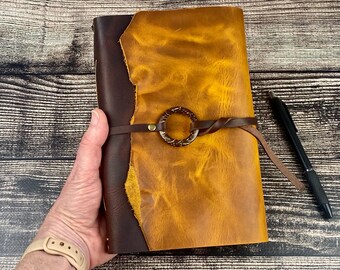 A5 Refillable Leather Journal, Italian Cowhide with Coconut Ring, Full Grain Leather