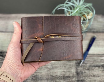 Leather Travel Sketchbook - Walnut Bison with strap