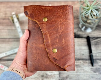 Medium Leather Journal - Rustic Red-Gold with snaps