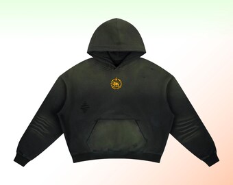 Lion and Sun Monarch, Frayed Sunfade Boxy Fleece Hoodie
