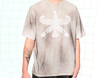 Shahbaz Falcon Symbol T-Shirt | Hand-Dyed Pastel Wash | Heritage Streetwear Loose Fit Unisex Tee
