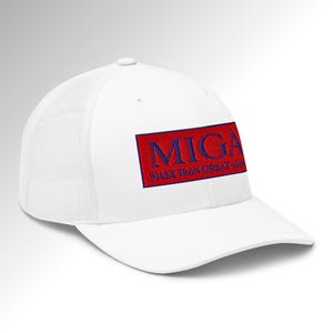 MIGA Hat,  Patriotic Trucker Cap, Embroidered Statement Snapback, Bold Nationalist Hat,  Adjustable mesh-back cap,  Political Streetwear
