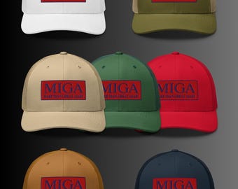 Gorra de camionero MIGA – Gorra snapback bordada, diseño patriótico con malla ajustable