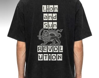 Lion and Sun Revolution Unisex Washed Boxy Studded T-Shirt