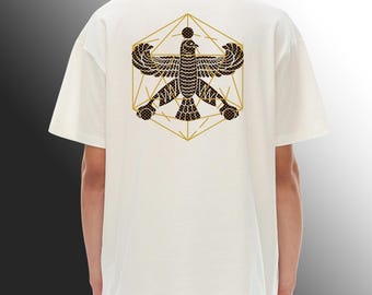Sacred Geometry T-Shirt – Golden Homa Bird Graphic, Oversized Unisex Oversized drop shoulder fit