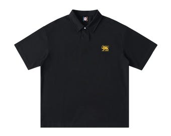Lion and Sun Loose Cotton Short-Sleeve Polo Shirt
