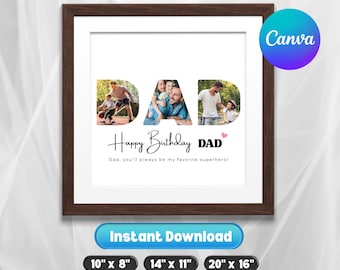 Happy Birthday DAD Photo Collage Template , Canva Editable ,  Printable Letter Art, Personalized Gift for Father’s Birthday