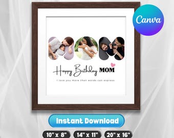 Happy Birthday MOM Photo Collage, Canva Editable Template , Printable Gift for Mom , Custom Photo Letter Art