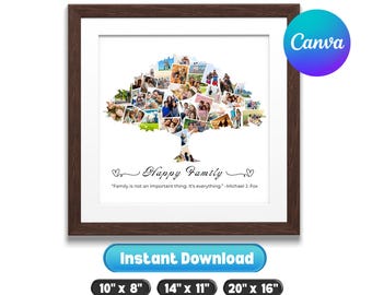 Family Tree Photo Collage Template, Canva Editable Custom Family Wall Art, Printable Gift for Parents or Grandparents, Digital Download