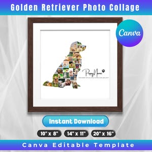 Golden Retriever Photo Collage Template, Canva Editable, Custom Dog Silhouette Art , Printable Pet Memorial or Gift