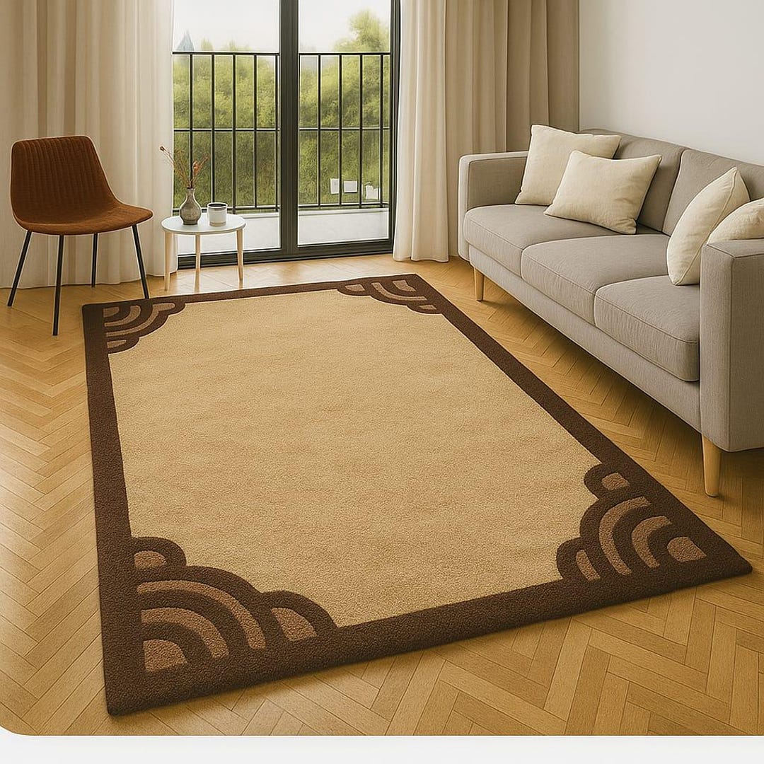 Modern Beige & Brown Border Area Rug – Contemporary Living Room Carpet ...
