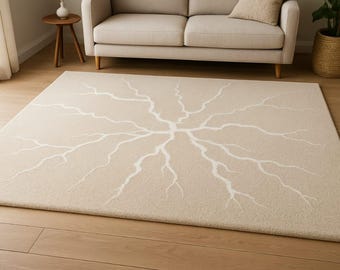 Modern Lightning-Inspired Beige Area Rug – Minimalist Living Room Decor, Soft Plush Carpet