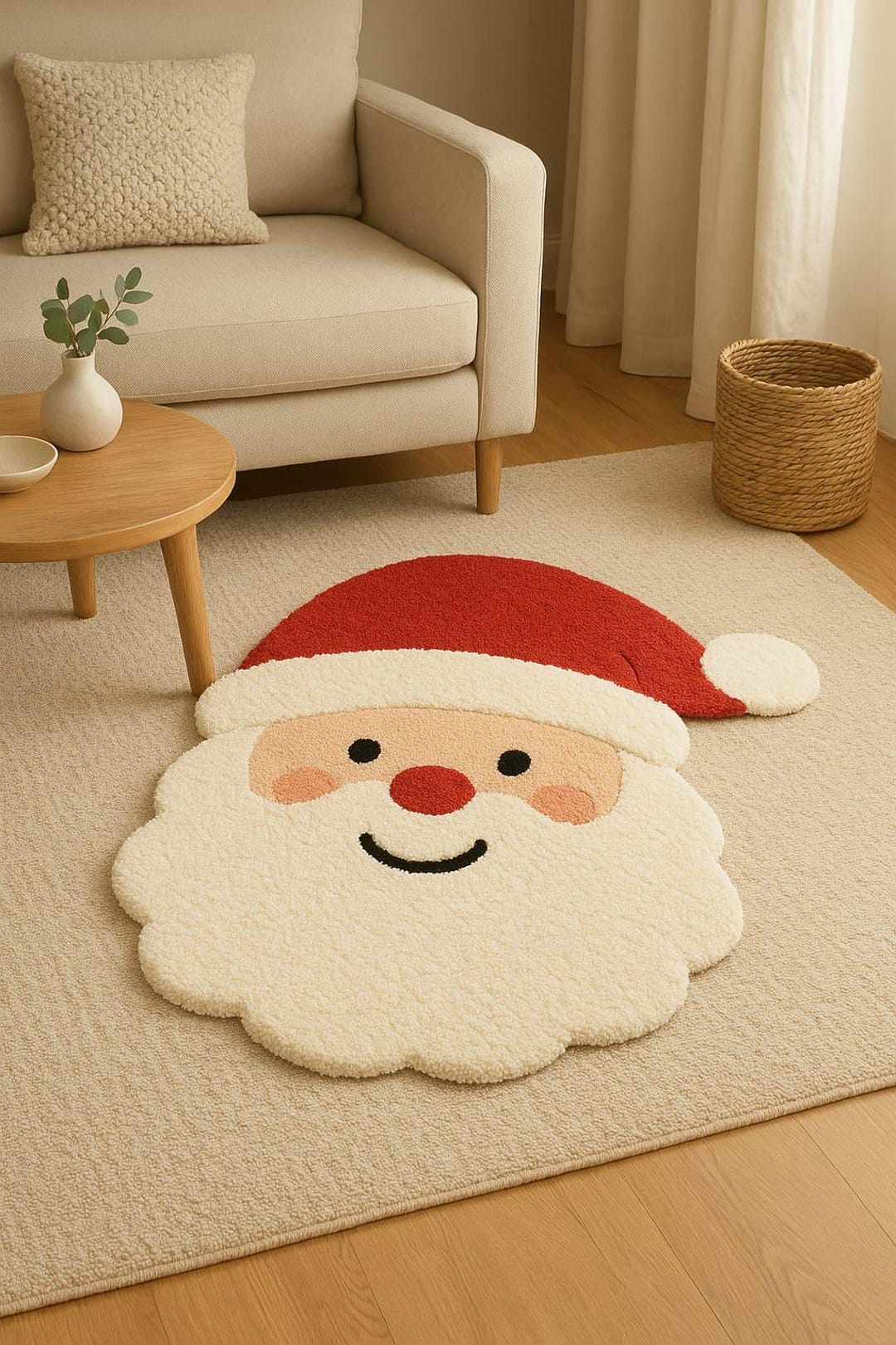 Smiley Santa Face Tufted Rug – Cute Christmas Decor | Handmade Cut Pile ...