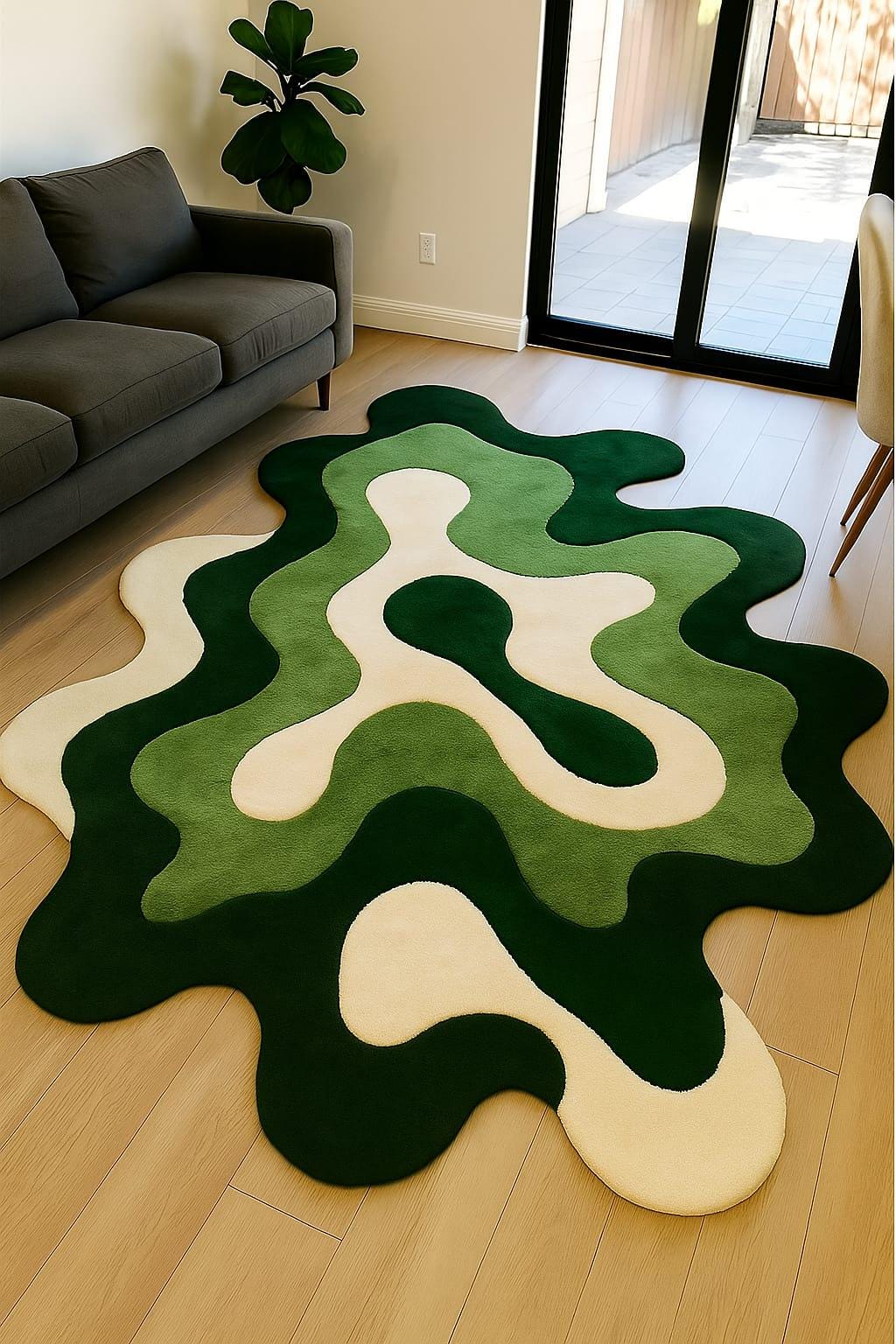 Modern Abstract Wavy Tufted Rug – Green & Cream Cut Pile Area Carpet ...