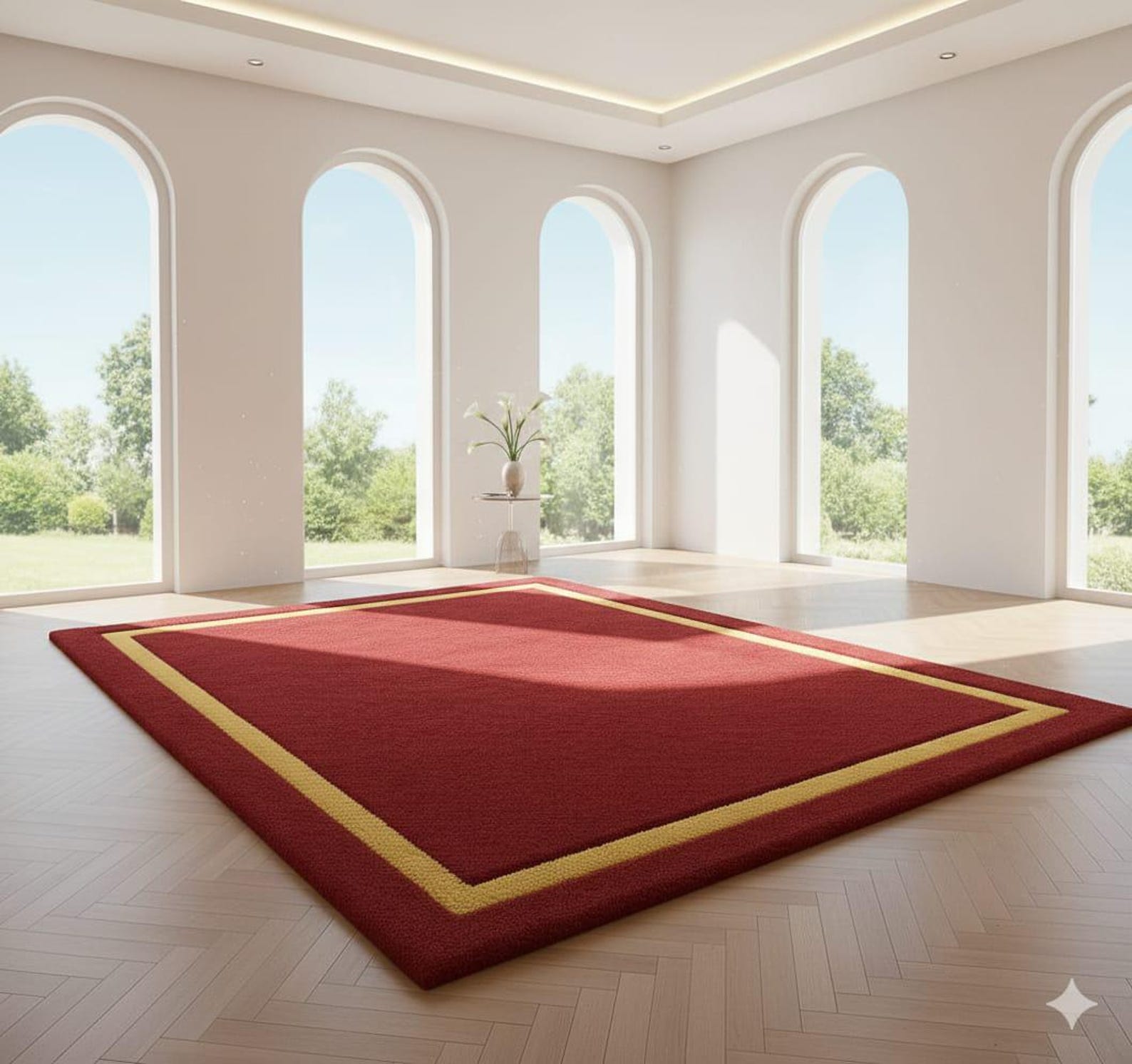 Elegant Red Area Rug With Golden Border – Modern Tufted Rectangle ...