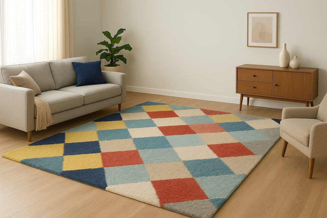 Geometric Diamond Area Rug: Hand-tufted Wool Colourful Carpet, by Aaira ...