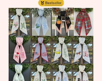 Set di fasce decorative ricamate a forma di ghirlanda, decorazioni per porte adatte a tutte le stagioni, fasce stagionali con monogramma