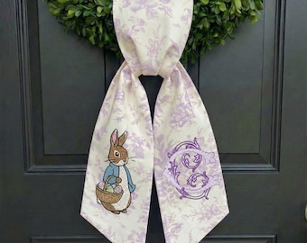 Osterhase Toile Kranz, Peter Osterhase Osterkranz, Schärpe, Osterkranz mit Monogramm, individuell gestickt, Osterhase Schleife