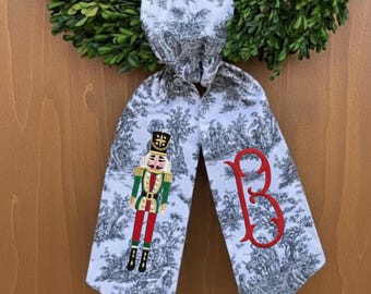 Kerst notenkraker sjerp, toile sjerp. Gepersonaliseerde kerstdecor, gepersonaliseerde monogram kranssjerp, gepersonaliseerde notenkraker sjerp
