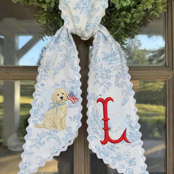 Vaterländische Pet America Schärpe Stickerei, Türschärpe mit Monogramm, USA Flagge Hundedekor, 4. Juli & 250-jähriges Jubiläumsgeschenk der USA