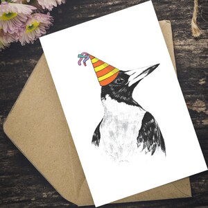 Greeting Card - Magpie wearing a party hat