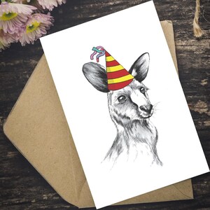 Greeting Card - Kangaroo wearing a party hat