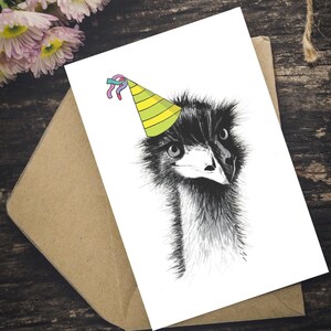Greeting Card - Emu wearing a party hat