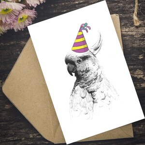 Greeting Card - Cockatoo wearing a party hat