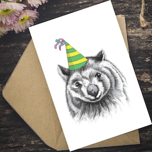 Greeting Card - Wombat wearing a party hat