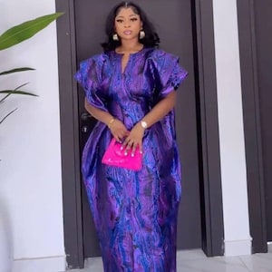 purple kente dresses Queen Chinonso Women's Mermaid Dress In White And Purple African Ankara Dashiki Kente Print Fabric
