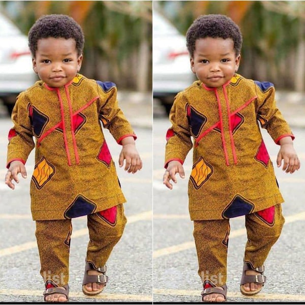 Boys African Printed Short Jade Green