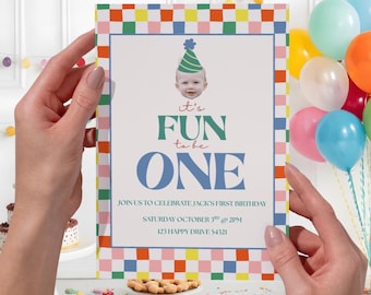 Colorful First Birthday Invitation Template, Fun to be One Invitation, Primary Color